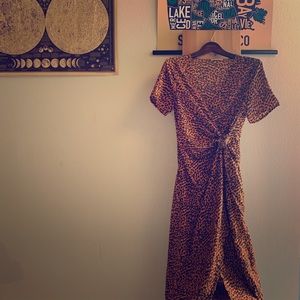 Adorable Leopard Midi Wrap Dress!
